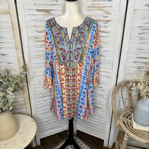 SOFT SURROUNDINGS Womens XL Boho Colorful Embroidered Tunic Top 3/4 Sleeve Artsy - Picture 15 of 16